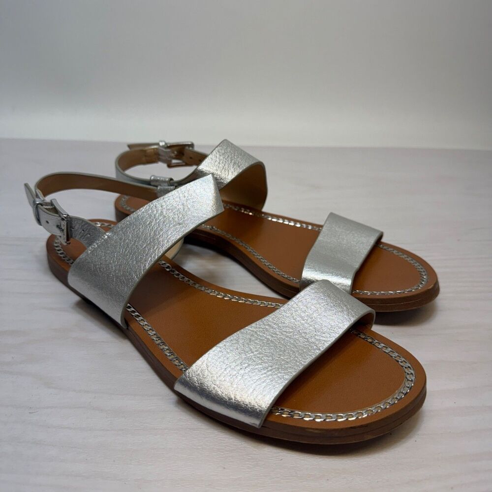 Vince Camuto Rentin Women's Size 8.5 Silver Metallic Sandals Leather Ankle Strap